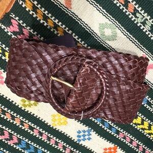 Etienne Aigner Vintage Woven Brown Leather Belt S Braided Round Chunky Buckle
